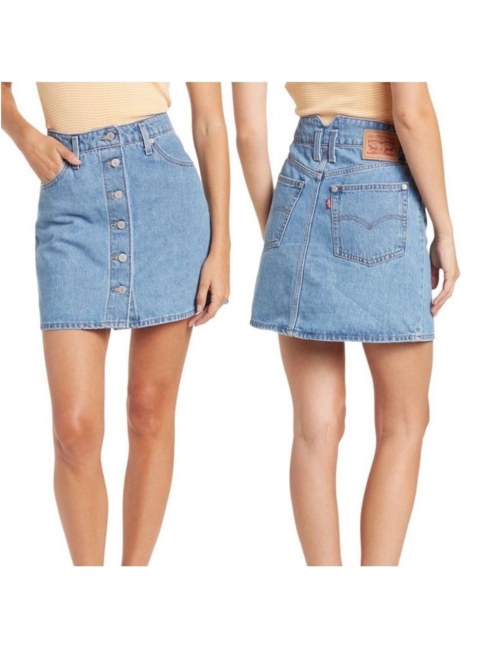 Levi's Light Wash Button-Front Denim Mini Skirt